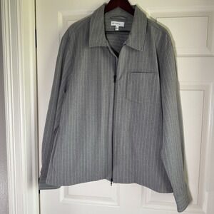 Men's Modern Fit Grey Pinstripe Shirt Jacket Size XXL Full Zip  L/S